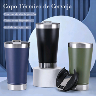 Copo Térmico de Cerveja 473ml Com Tampa e Abridor de Garrafas Para Cerveja / Refrigerante Alta Qualidade Copo Inox em Oferta na Shopee