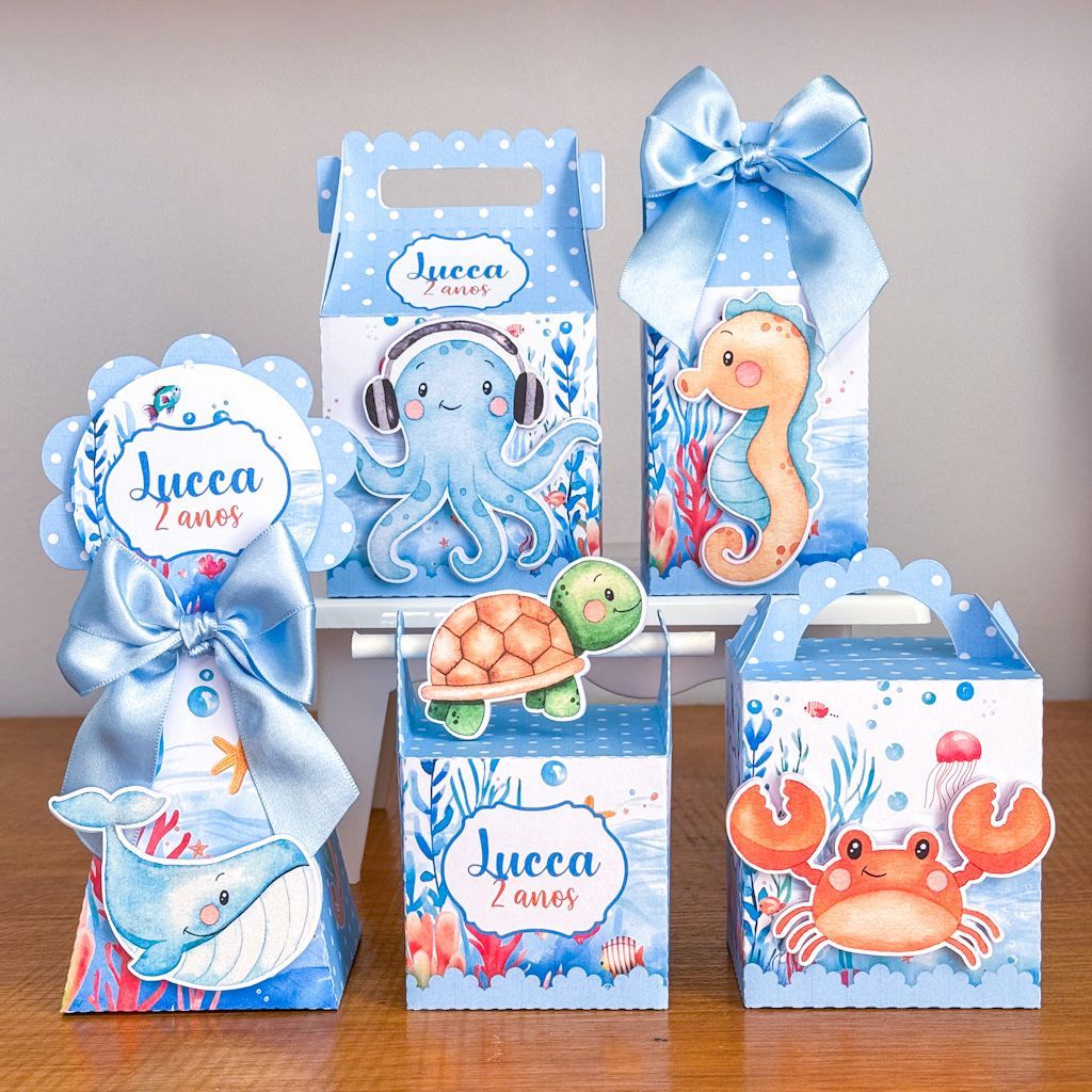Kit Caixinhas Personalizadas Fundo do Mar – Lembrancinhas Festa Infantil, Chá de Bebê, Aniversário Menino