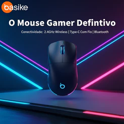 Basike Mouse Gamer Sem Fio RGB 3 Modos 2.4GHz + Bluetooth 5.1 12000DPI Recarregável Ergonômico com Luz LED