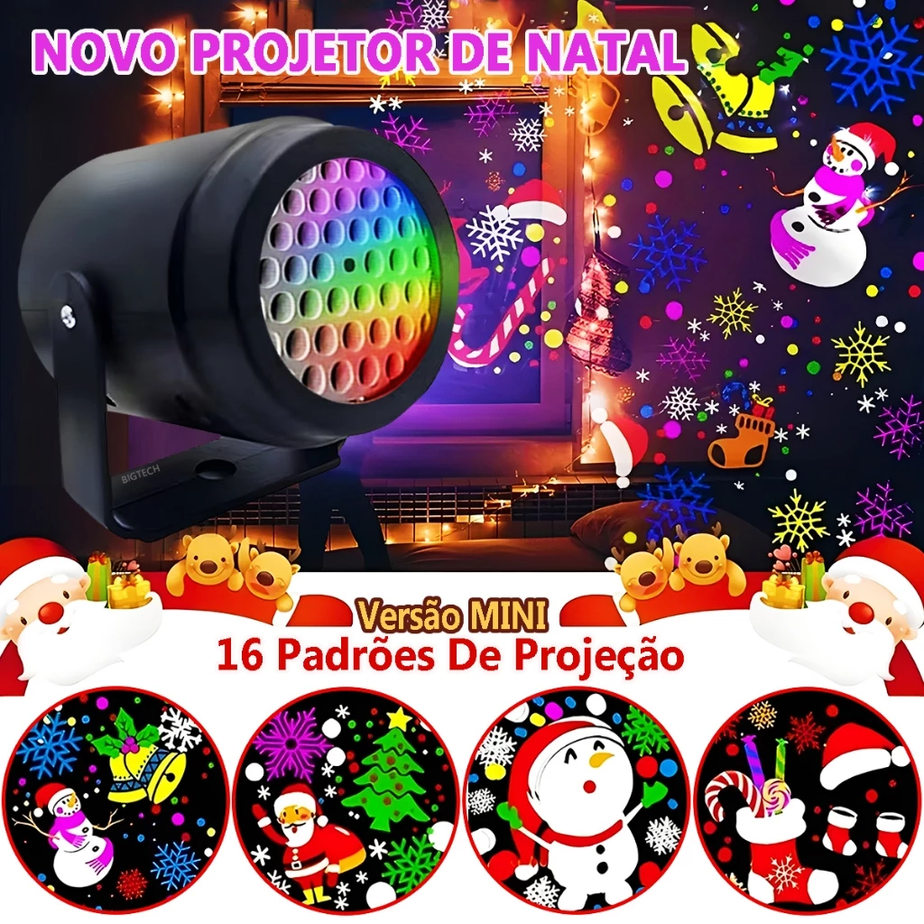 Projetor Luzes Natalino Enfeites 16 Padrões Com Tema De Natal Com Movimento Para Quarto — imagem 1