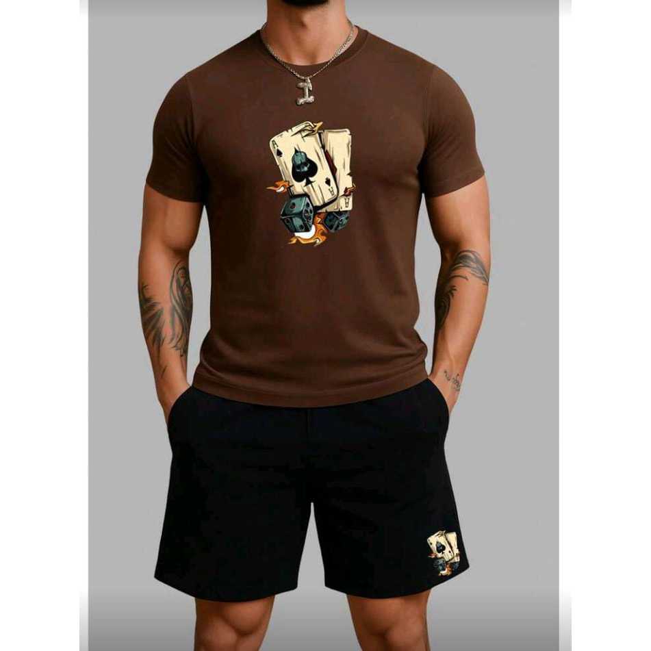 Conjunto Baralho e Dado 100% Algodão Bermuda de Moletom Short com Bolso Masculina Academia Casual Treino