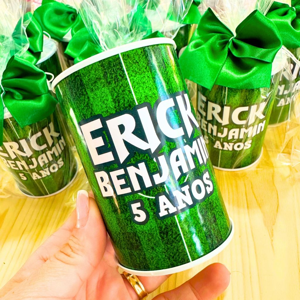 Cofrinho Personalizado FUTEBOL com opção de embalado com laço e tag/ lembrancinha festa em Oferta na Shopee