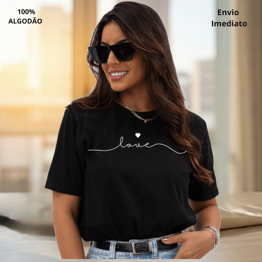 Camiseta tshirt camisa feminina casual 100%Algodão Confortavel Estampada Love Tendência
