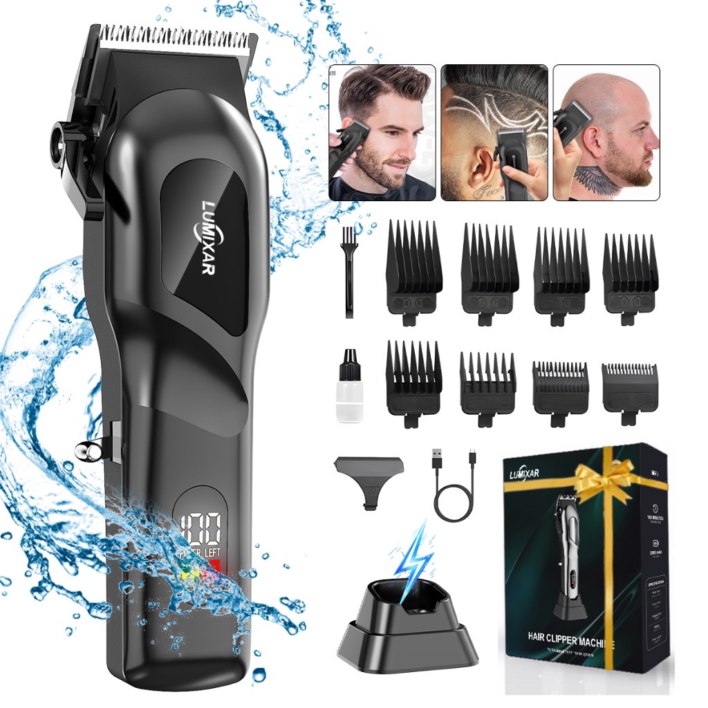 Kit Máquina De Cortar Cabelo Profissional ,Kit Completo c/ 8 Pentes,Tela LED e Base Magnética para Barba e Corte em Oferta na Shopee