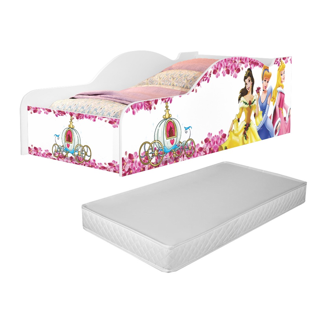 Cama Infantil Princesas com Colchão Menina Castelo Encantada Branca Criança Proteção Quarto Temático