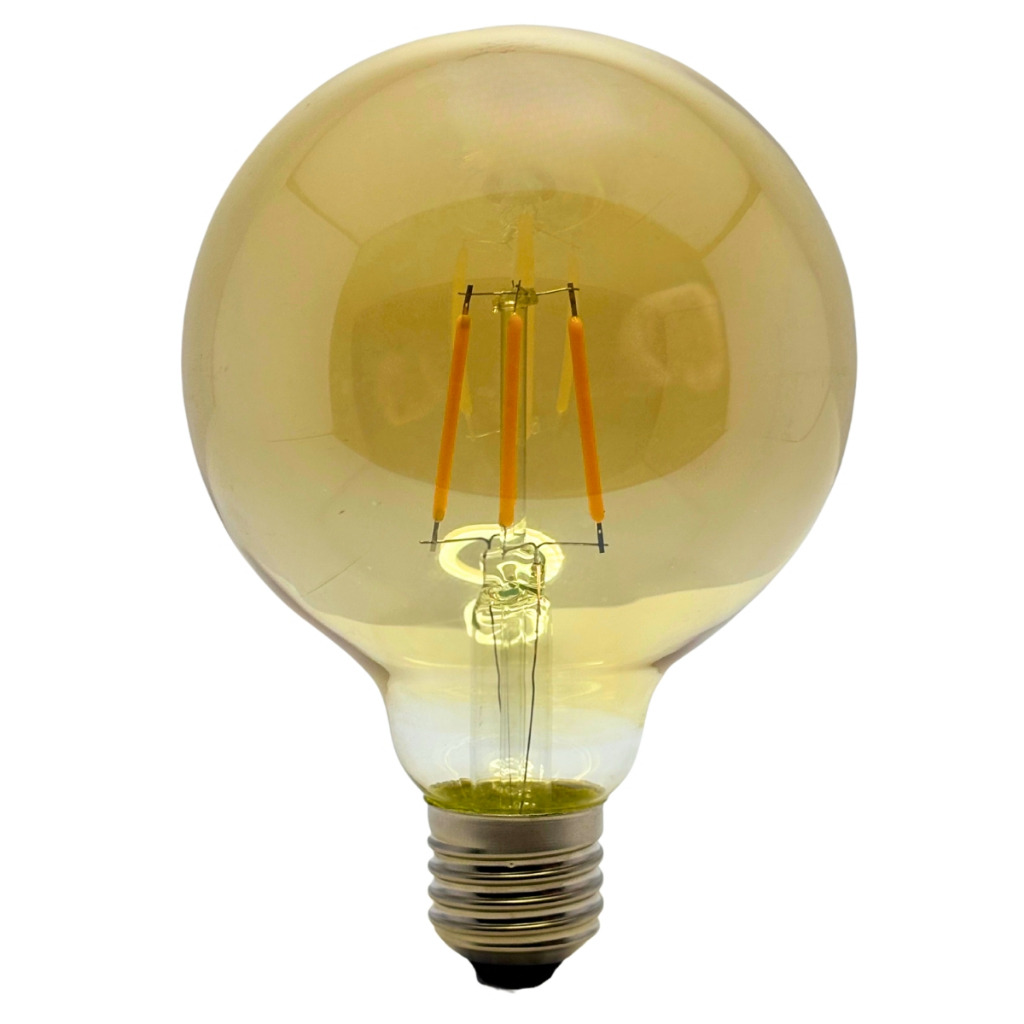 Kit 6 Lâmpadas Filamento Led G95 Âmbar Bivolt 4W 2200K Luz Amarela Luminarte