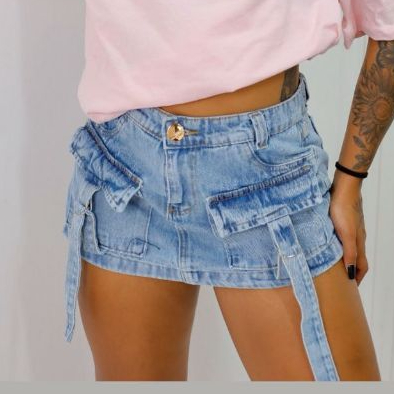 Shorts Saia Cargo Jeans Claro Feminino Moda Verão Azul Claro em Oferta na Shopee