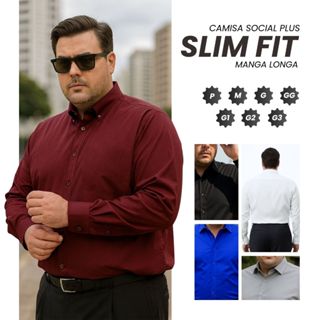 Camisa Social Manga Longa Slim Masculina Lisa Plus Size em Oferta na Shopee