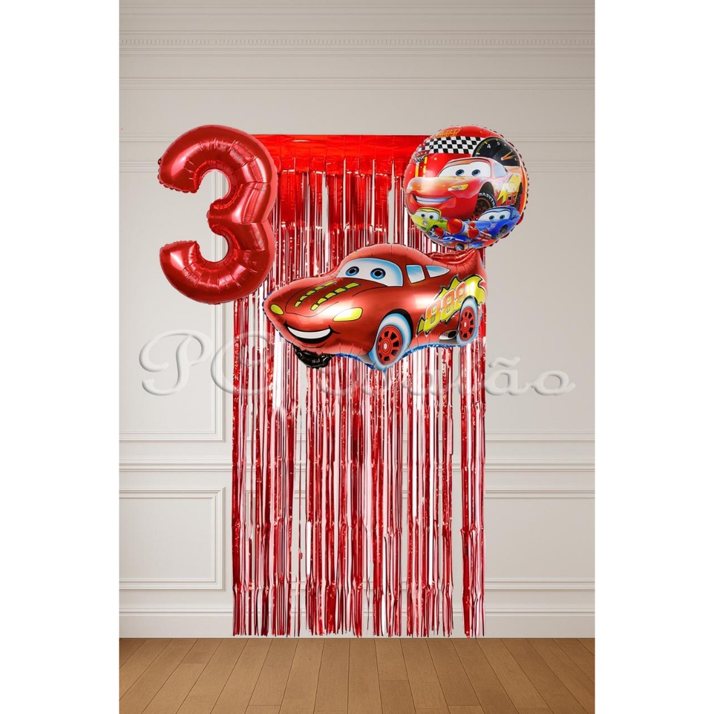 Kit 4 : Balão Metalizado 1 REDONDO CARROS + 1 CARROS CORPO  + N° 70CM VERMELHO + 1 CORTINA VERMELHA em Oferta na Shopee