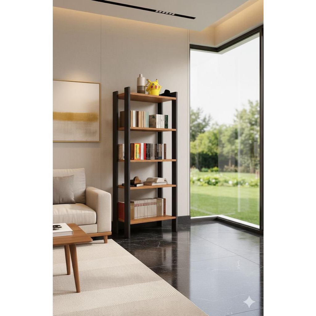 QUEIMA DE ESTOQUE - Estante Com 5 Prateleiras Industrial Madeira Laminada Moderno Preto