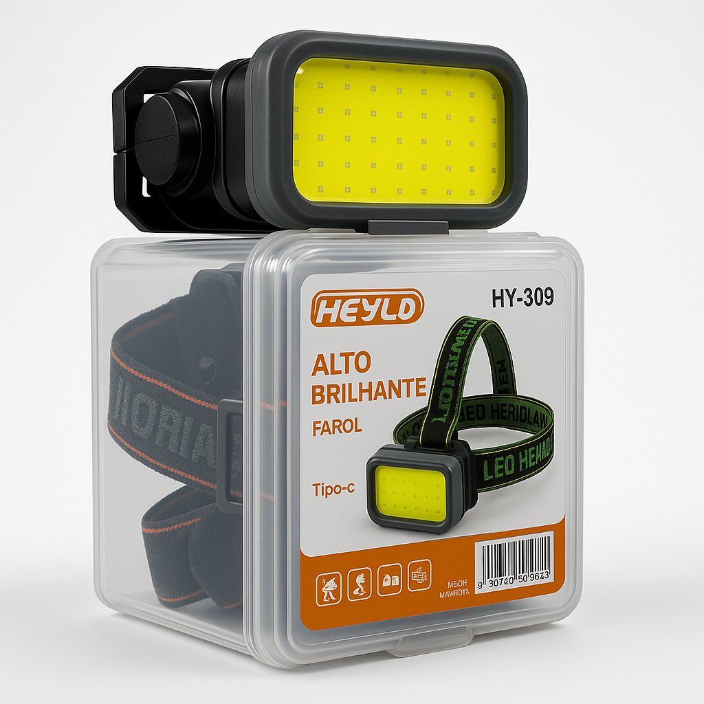Lanterna de Cabeça Recarregável LED COB 50 Leds 4 Modos USB Tipo-C Elástico Ajustável
