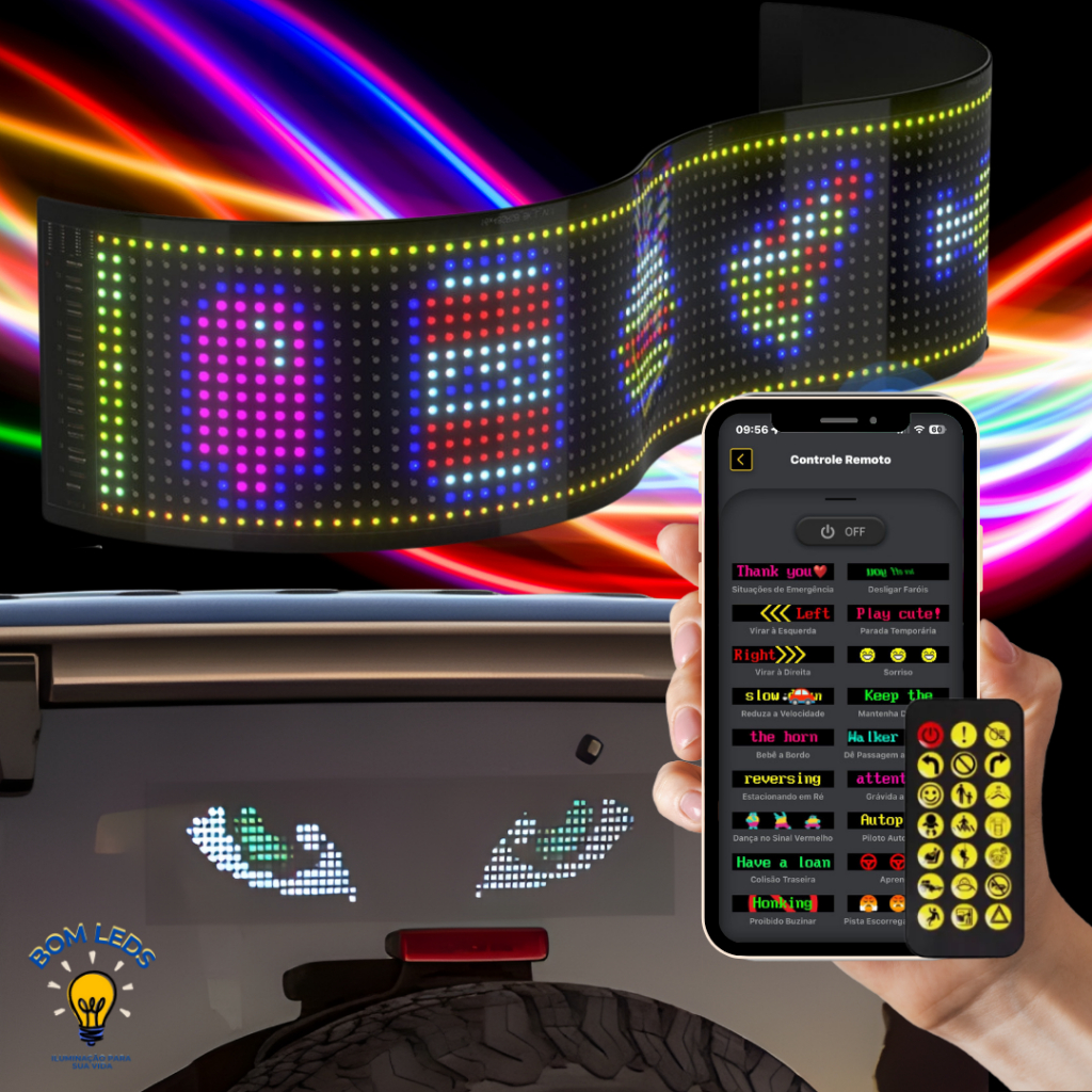 Painel Letreiro Programável DIY pelo Celular LED RGB Flexível Com Controle 35x10 5V em Oferta na Shopee