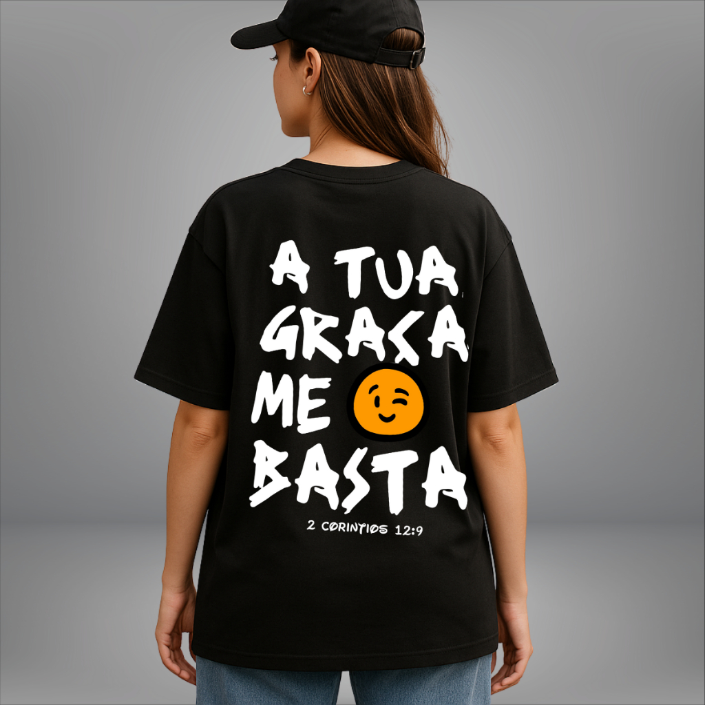 Camiseta Oversized Feminina Tua Graça Me basta Frei Gilson Streetwear Style Envio Imediato