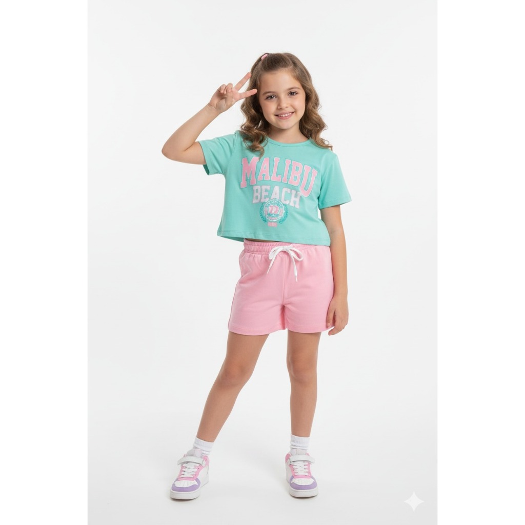 Conjunto Infantil Verão Feminino Cropped 2 ao 14 Anos Menina - Pronta Entrega - Nova Combi...
