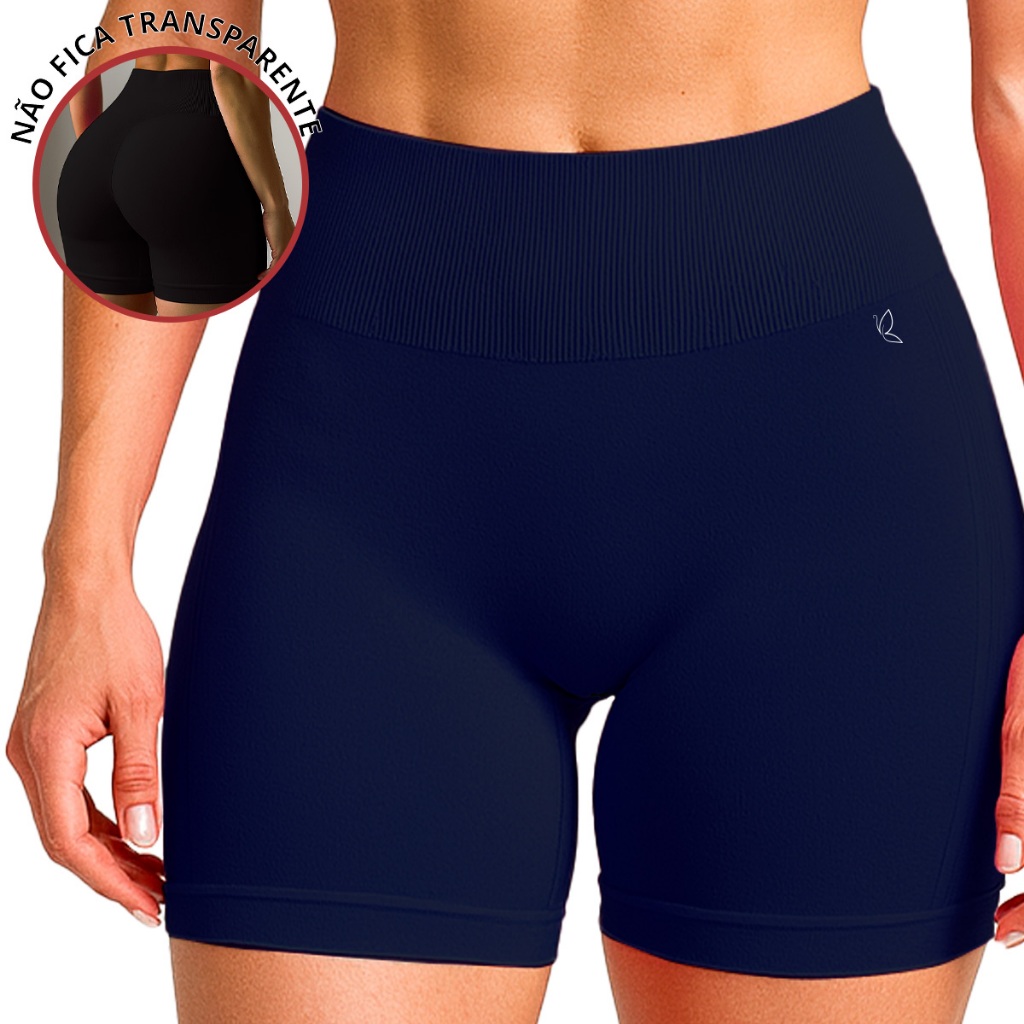 Short Benévola Poliamida Sem Costura Fitness Bermuda Sem Transparência Cintura Cós Alto Feminino Academia