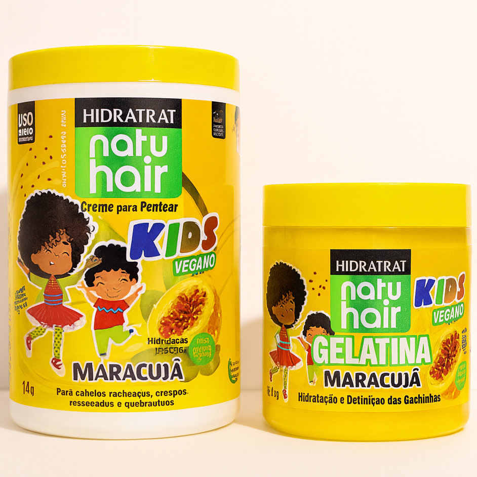 Kit Creme de Pentear Maracujá 1Kg + Gelatina de Maracujá Kids Vegano NATUHAIR 500g