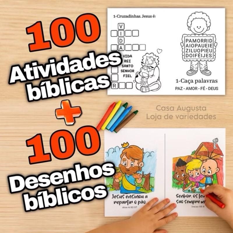 100 Desenhos Biblicos + 100 Atividades Biblicas Para Colorir ✨ Folhas Soltas EBD