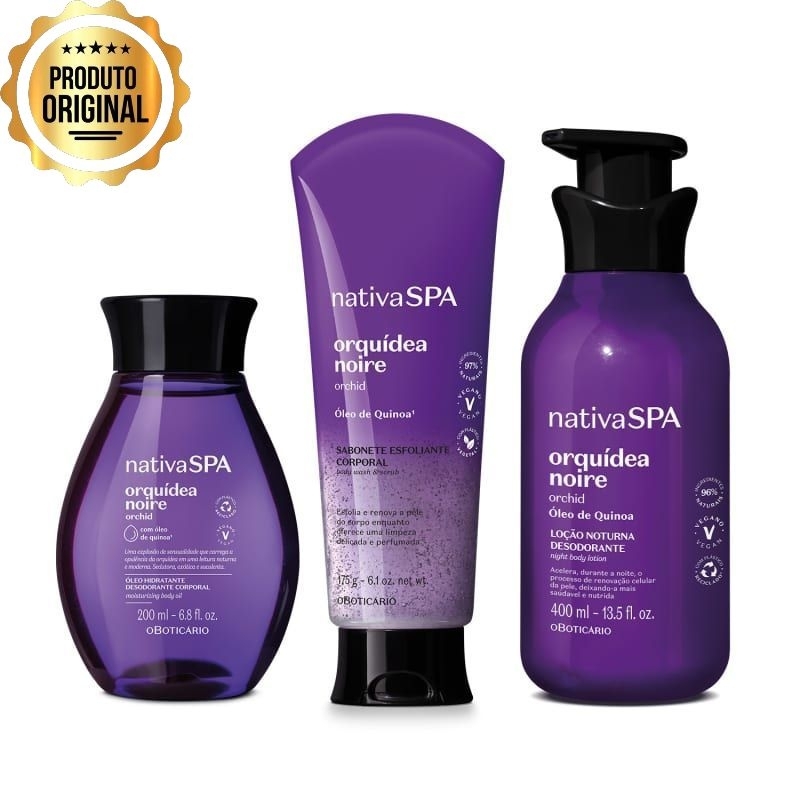 Nativa Spa Orquidea Noire: Óleo Hidratante Corporal 200ml, Loção Corporal 400ml, Sabonete Esfoliante Corporal 175ml — R$ 56,90 em Shopee