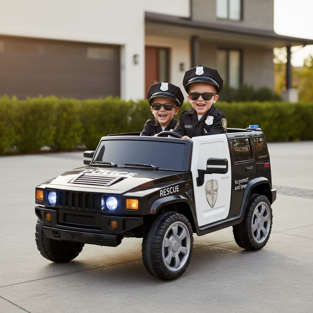 Imagem Mini Carro Policia Carrinho Eletrico Infantil Jeep para Criança 2 a 5 anos Controle Remoto Jipe 12v