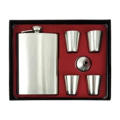Kit Cantil de bolso Inox Whisky Frasco 270ml Funil com 4 Copos - Classical Gift Set