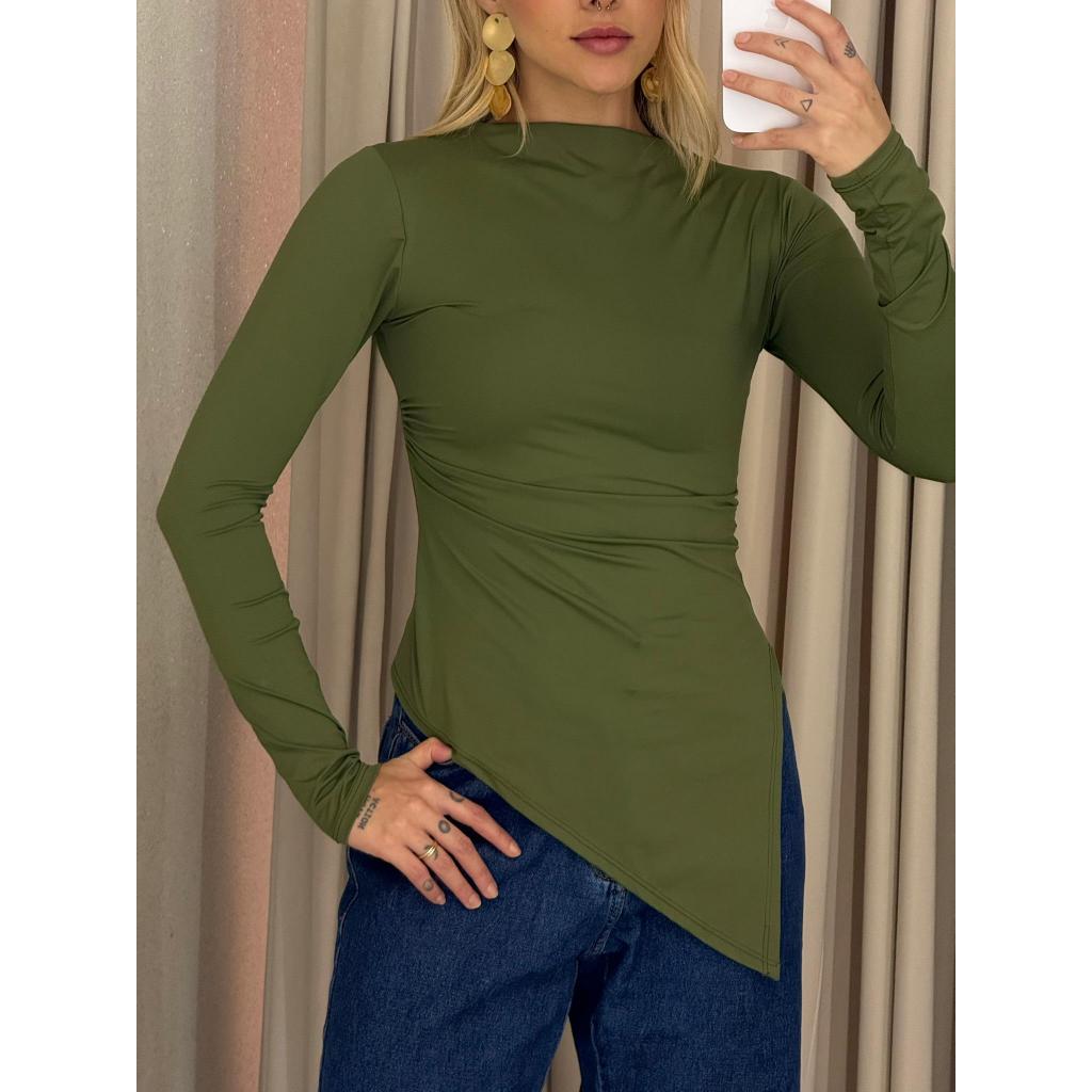 blusa manga longa poliamida moda blogueira chique