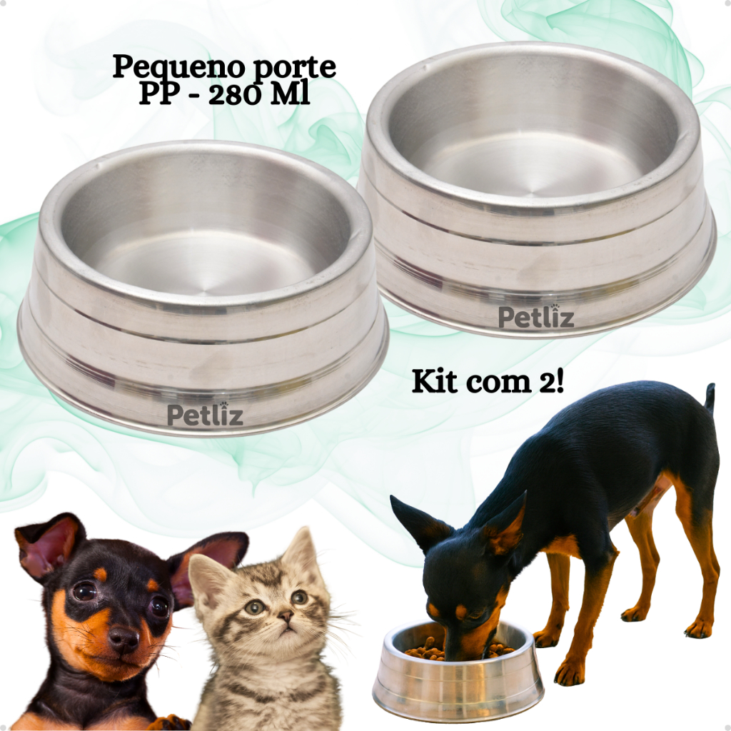 Kit 2 Comedouro para cachorro e gato pesado, polido, PP 280ml