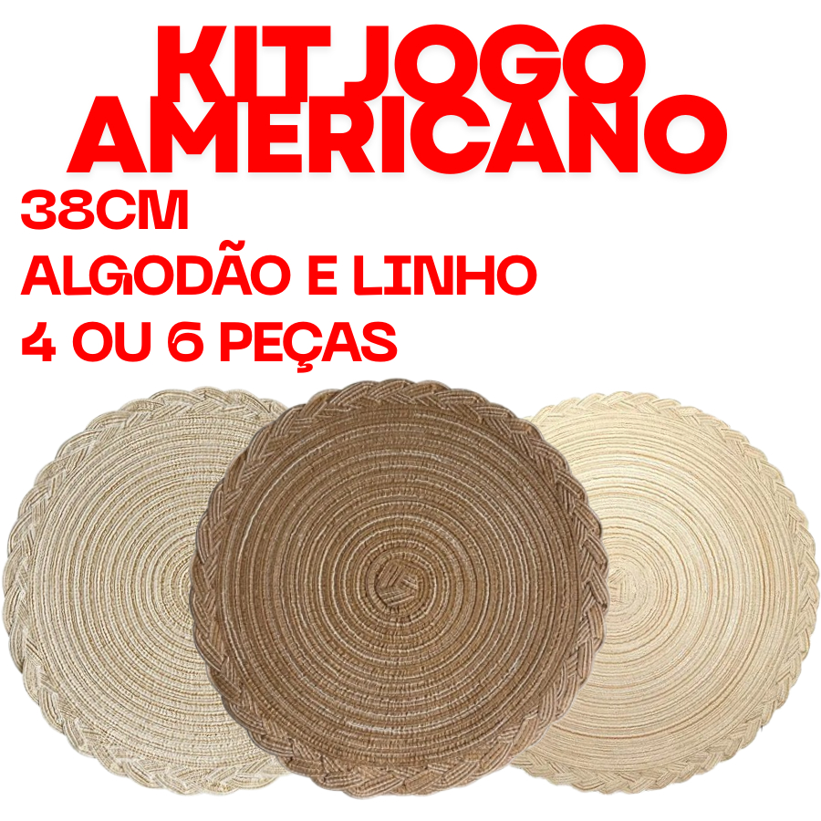 Kit 4 Ou 6 Peças Jogo Americano 38Cm Algodão E Linho Para Mesa Posta Elegante Redondo Descanso Mesa