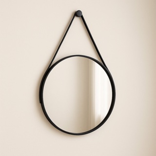 Espelho Redondo  40cm com Alça de Couro Ecológico e Suporte em Oferta na Shopee