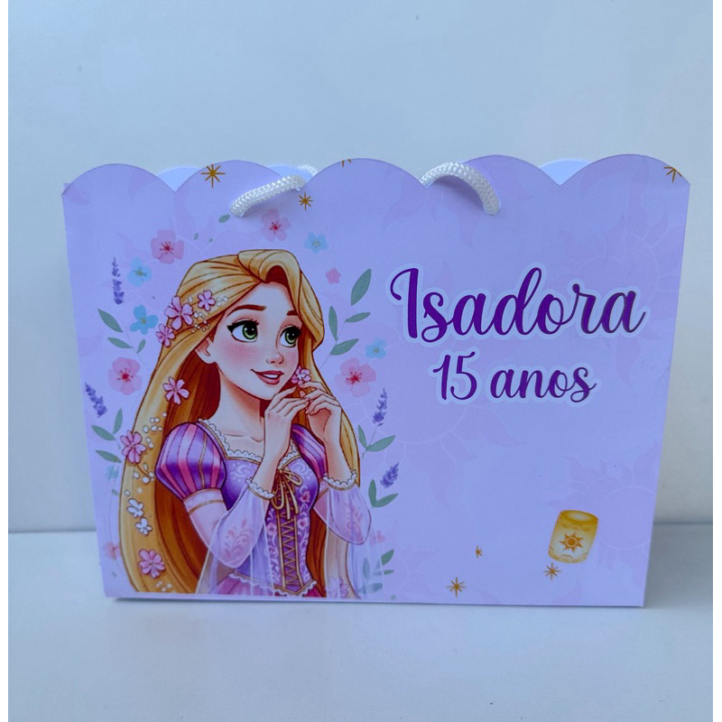 Sacolinha Personalizada Rapunzel Aquarela Princesas Pegue e Monte Lembrancinha (Personalizado com nome e idade)