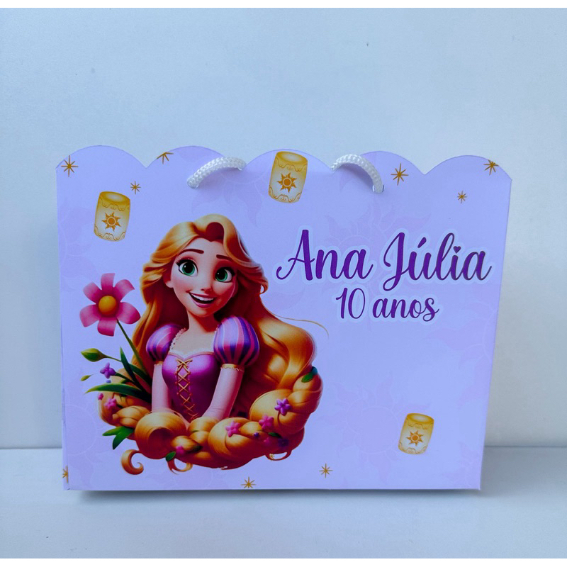 Sacolinha Personalizada Rapunzel Festa 15 anos Princesas Pegue e Monte Lembrancinha (Personalizado com nome e idade)