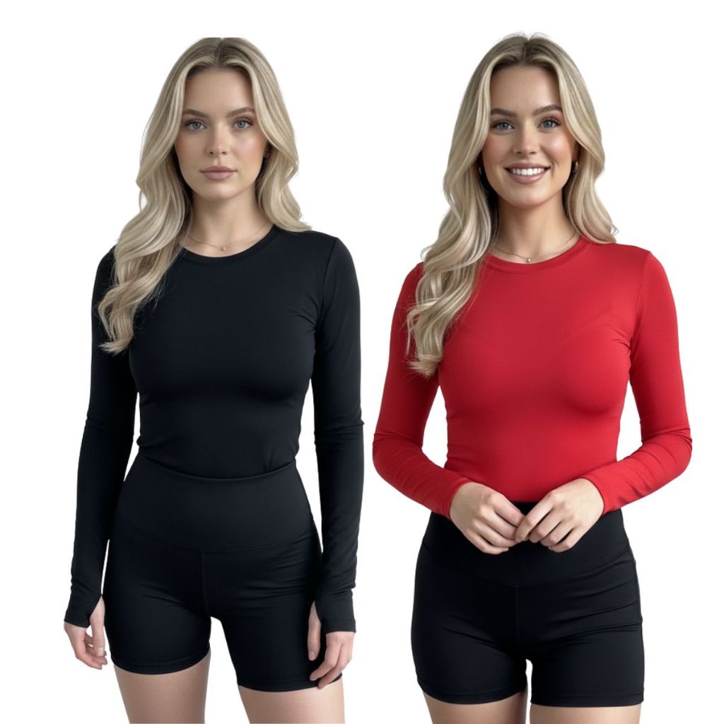 Kit 2 Camisa Feminina Proteção Solar Uv+50 Camiseta Segunda Pele Térmica Longa Frio e Calor