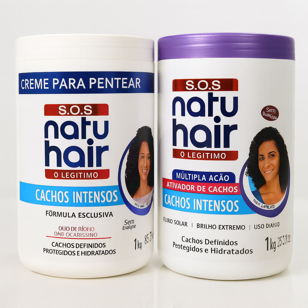 KIT Creme para Pentear Cachos Intensos + Ativador de Cachos [ Cachos Intensos] SOS Natuhair 1kg