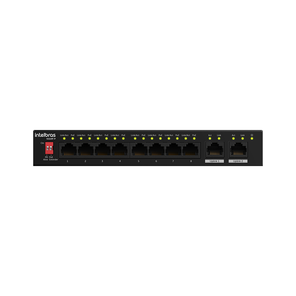 Switch PoE Intelbras S1110F-P, 10 Portas (8 PoE + 2 Uplink), Não Gerenciável, Bivolt