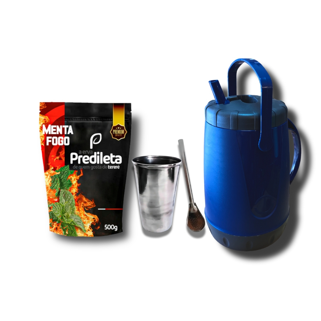 KIT TERERÉ: GARRAFA TÉRMICA 2,5L + COPO + BOMBA INOX + ERVA PREDILETA MENTA FOGO