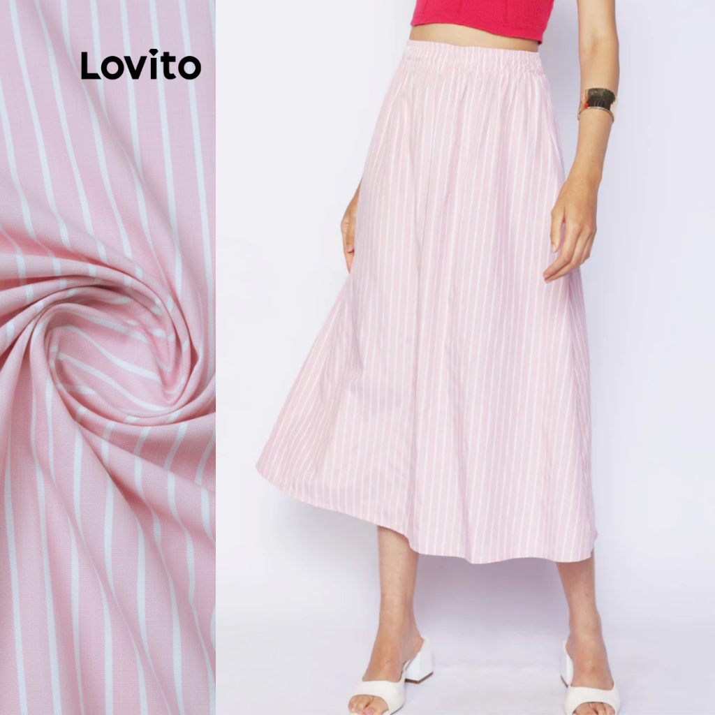 Lovito Saia Midi Vermelha Listrada Moda Modesta Feminina LB1306BRL1336 em Oferta na Shopee