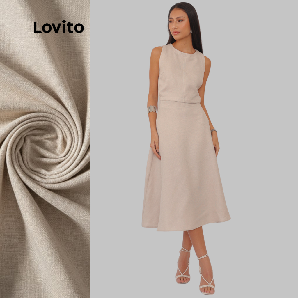Lovito Conjunto Elegante Liso de Saia Midi Rodada para Mulheres LB679BRL709 em Oferta na Shopee