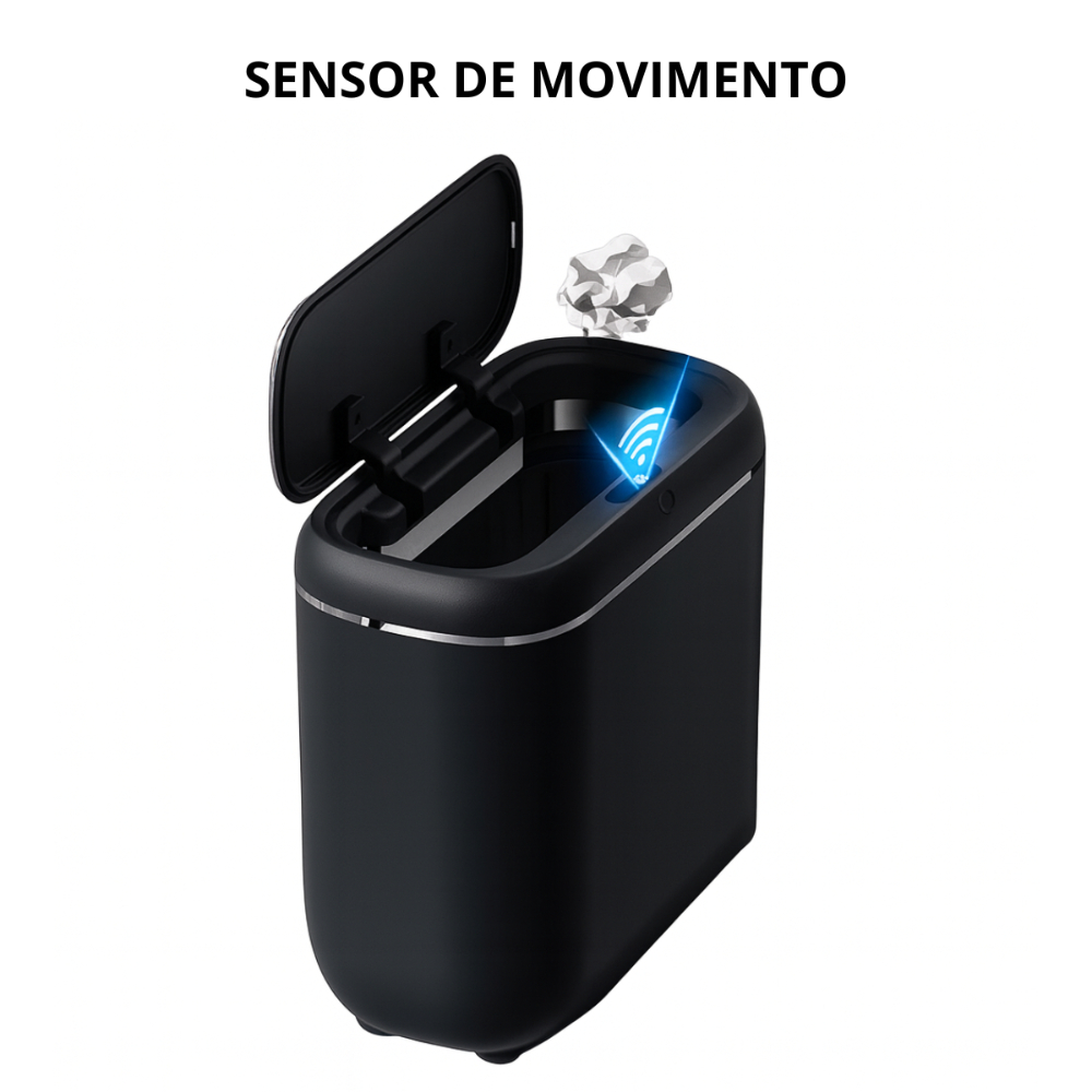 Lixeira Inteligente Com Sensor de Presença Automática Para Banheiro Cozinha Branco Preto