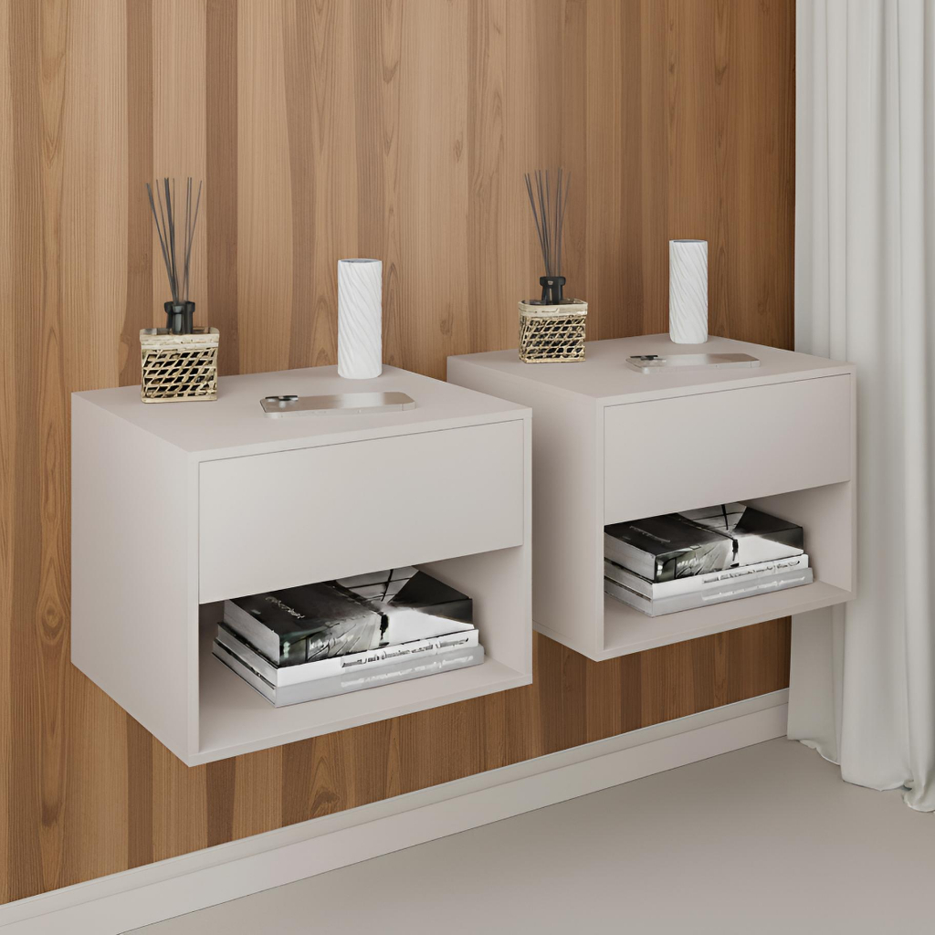 Mesas de Cabeceira Suspensa 1Gaveta e Nicho Moderna e Versátil para Quarto Kit ou Unitário-LH Móveis em Oferta na Shopee