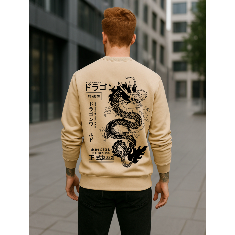 Moletom Dragão Chinês Sem Capuz Feminino Masculino Flanelado Unissex Inverno Algodão Envio Imediato