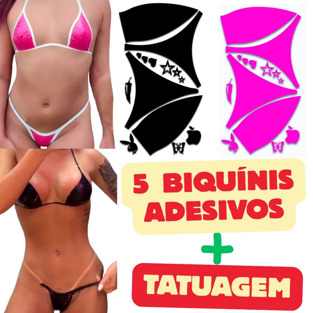 Kit 5 Biquinis Calcinha Bojo Adesivos Para Bronzeamento Marquinha + tatuagem e fita da alça em Oferta na Shopee