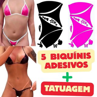 Kit 5 Biquinis Calcinha Bojo Adesivos Para Bronzeamento Marquinha + tatuagem e fita da alça em Oferta na Shopee