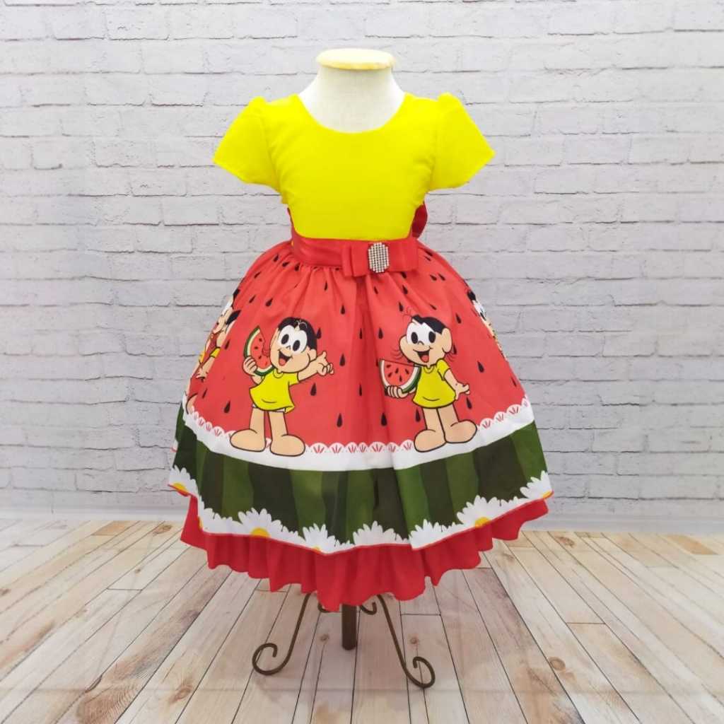 Vestido Infantil Magali Luxo Temático Festa Aniversário Promoção