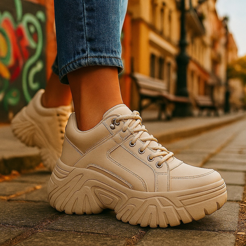 Tênis Bota Buffalo Feminino Confortável Salto Alto 7 cm Casual Para Festa Dia a Dia Promoção