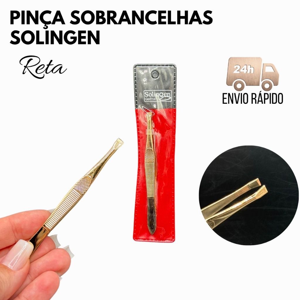 Pinça Sobrancelha Reta Aço Solingen Design Pinca de sobrancelha anti slip Envio rápido