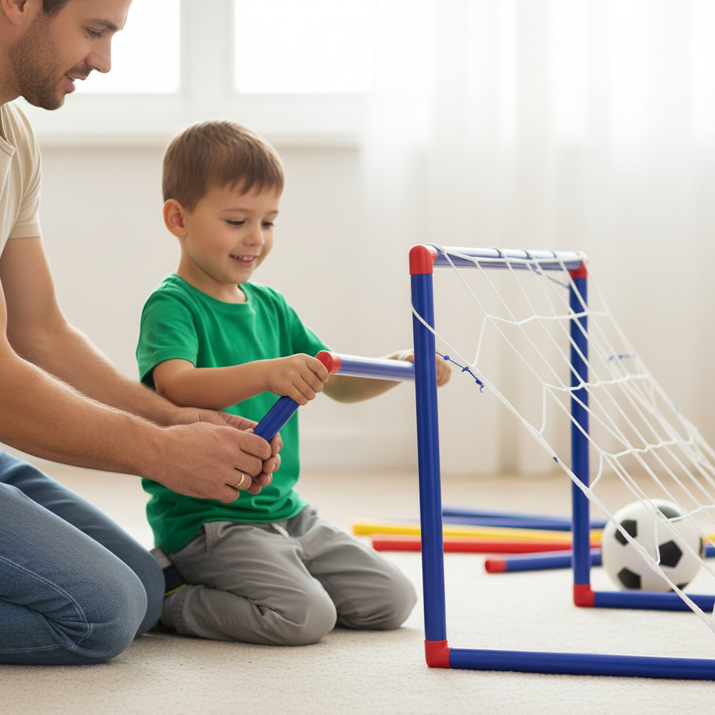 Brinquedo Futebol Infantil Trave Completa Azul com Bola e Bomba Resistente Divertido