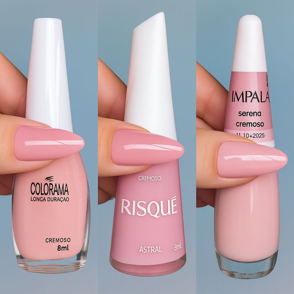 Kit 3 Esmaltes Rosa Claro Nude Rosé Risqué Colorama Impala Esmalte Atacado