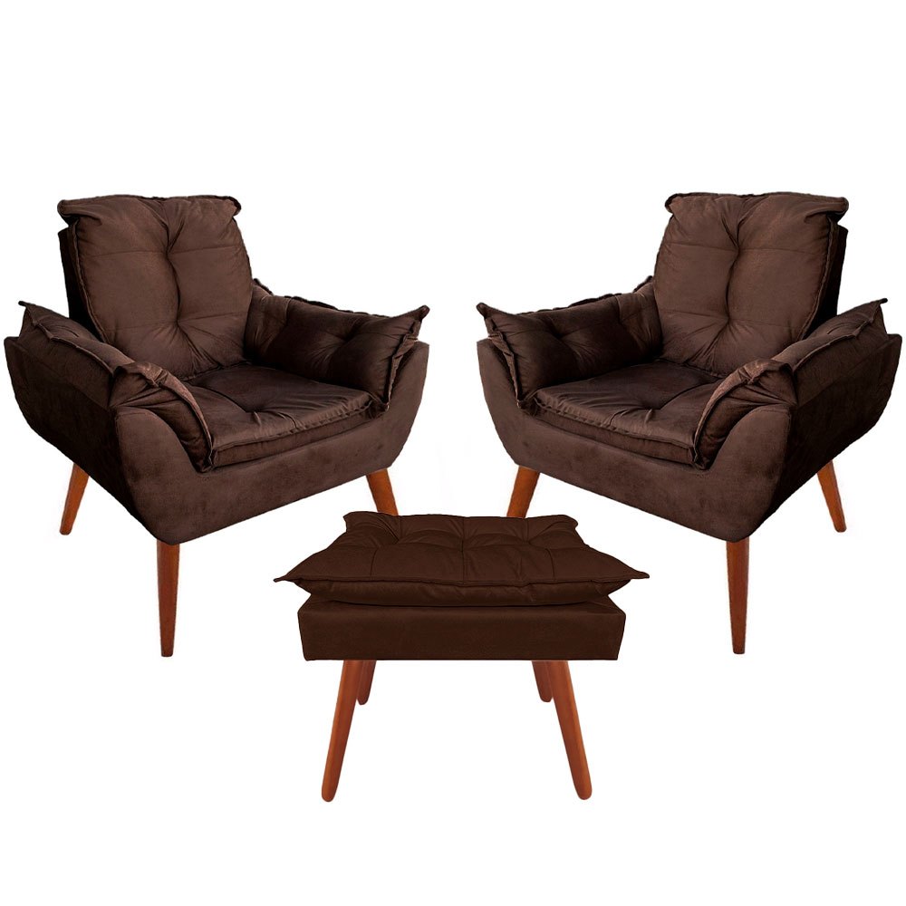 Conjunto 2 Cadeiras Poltronas Decorativa Opala Com Apoio Para Pés Para Recepção e Escritório