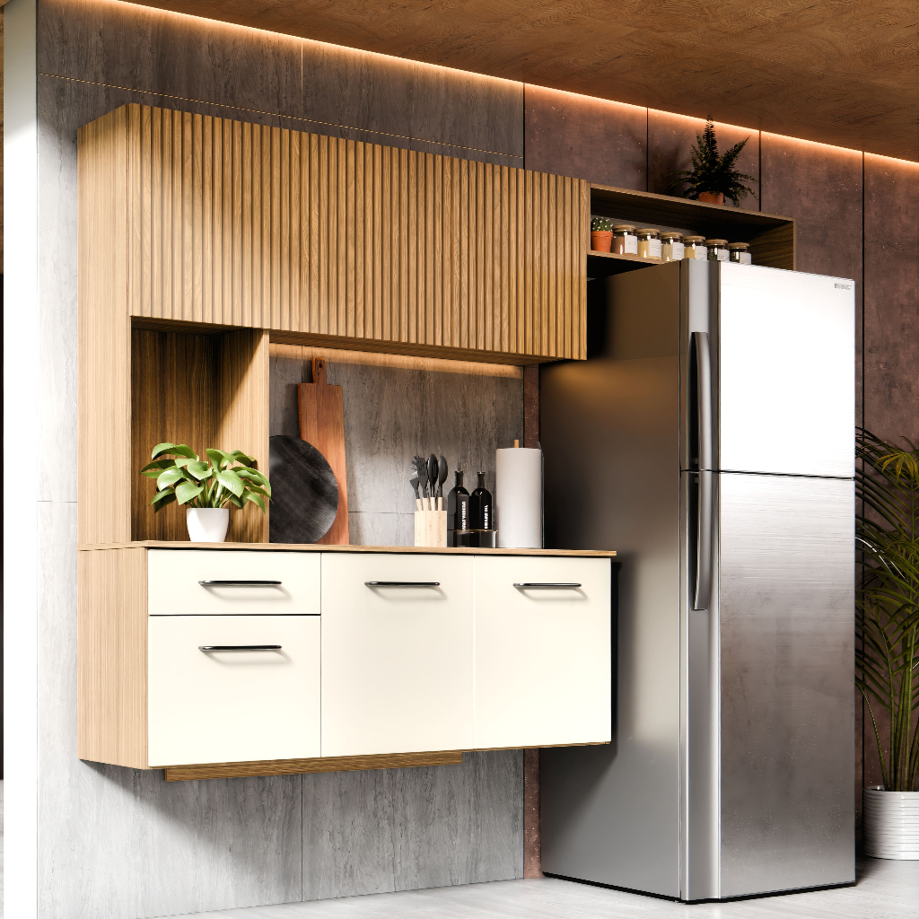 Kit Armário de Cozinha Joana Aéreo + Balcão 163cm 6 Portas 1 Gavetas MDF/MDP em Oferta na Shopee