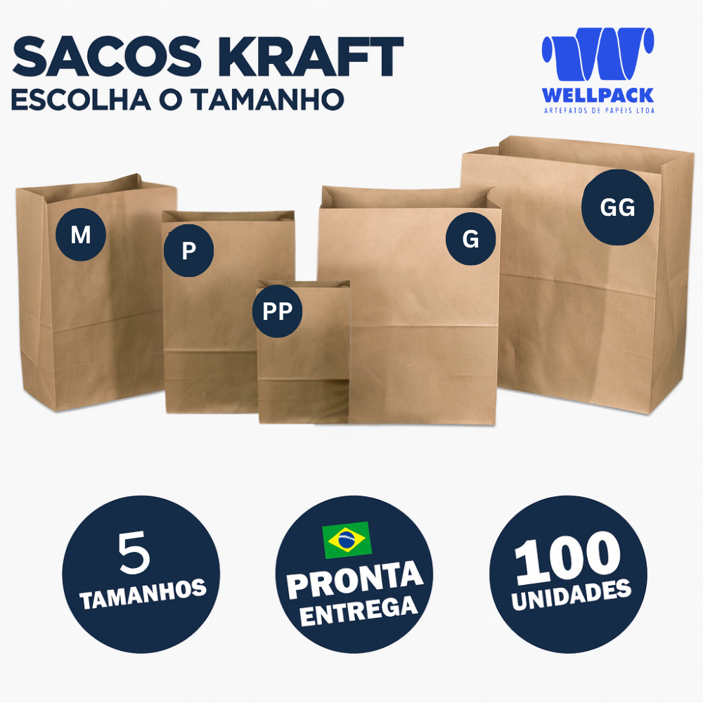 100 Saco de Papel Kraft para Delivery SOS  Doces Bolos Muffins Doceria Hambúrguer Liso