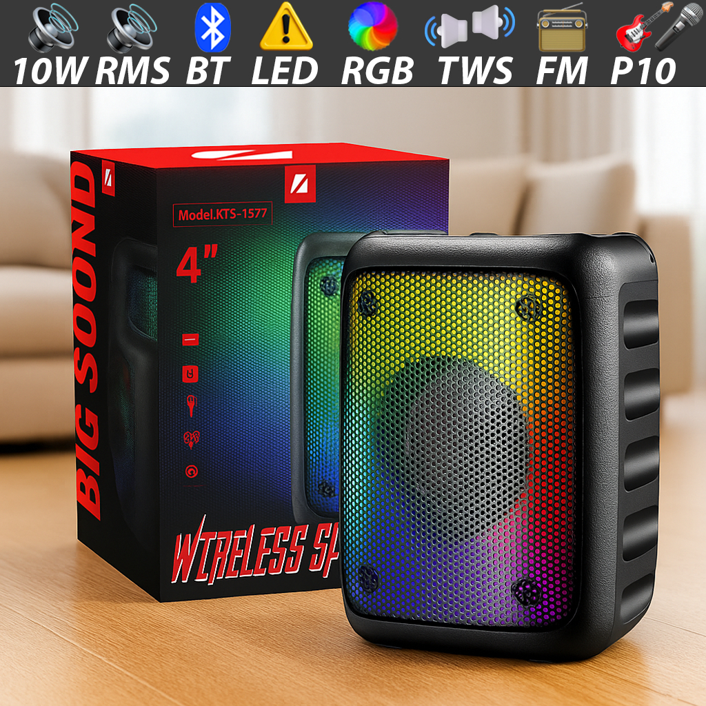 Caixa de Som Bluetooth Portatil Potente com Excelentes Graves Luzes Radio FM USB SD TWS Festa Praia
